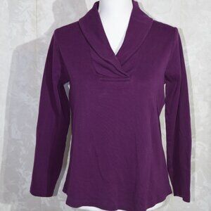 L.L.Bean Women's M Purple Cotton Interlock Shawl Collar Pullover Top
